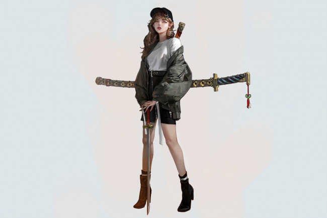 Обои картинки фото аниме, оружие,  техника,  технологии, девушка