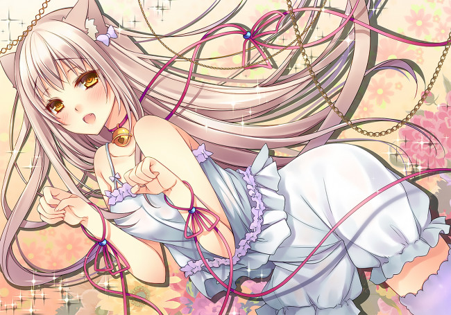 Обои картинки фото аниме, животные,  существа, фон, взгляд, девушка