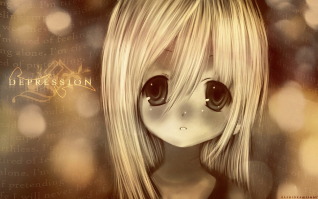 Обои картинки фото аниме, unknown,  другое , взгляд, депрессия, лицо, девочка