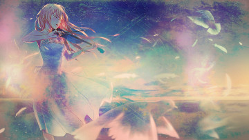 обоя аниме, shigatsu wa kimi no uso, девушка, скрипка, музыка, голуби