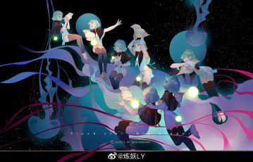 Картинка аниме магия +колдовство +halloween девочки раковины космос