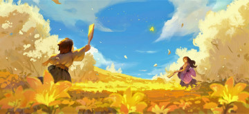 Картинка аниме unknown +другое+ девочки игра цветы