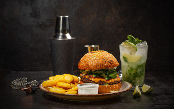 Картинка еда бутерброды +гамбургеры +канапе гамбургер картофель фри лайм напиток