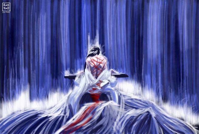 Обои картинки фото аниме, mo dao zu shi, лань, ванцзи, кровь, гуцинь