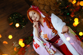 Картинка девушки mari+aisu образ косплей наряд костюм кимоно новый год ёлка украшения