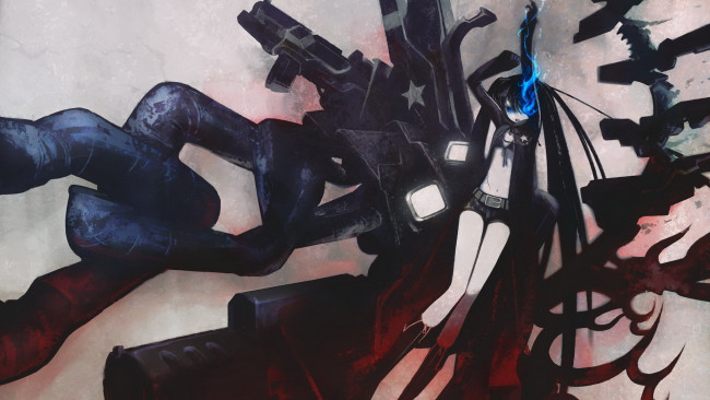 Обои картинки фото аниме, black, rock, shooter, девушка, цепи