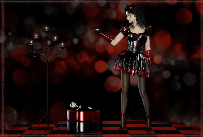 Обои картинки фото 3д, графика, horror, ужас, девушка, свечи