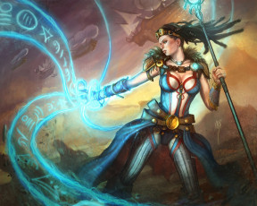 Картинка фэнтези маги +волшебники колдовство магия девушка посох волшебница