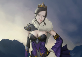 Картинка фэнтези девушки корона грудь платье арт взгляд девушка