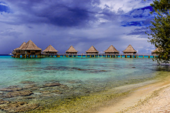 Картинка rangiroa природа тропики океан бунгало острова