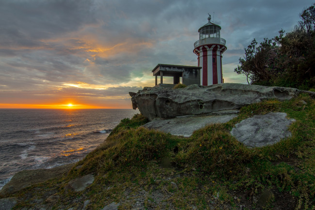 Обои картинки фото природа, маяки, солнце, заря