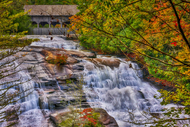 Обои картинки фото природа, водопады, водопад, лес, река