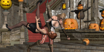 Картинка 3д+графика праздники+ holidays девушки фон тыквы взгляд