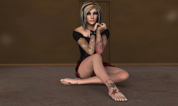 Картинка 3д+графика люди+ people фон девушка тату взгляд пирсинг