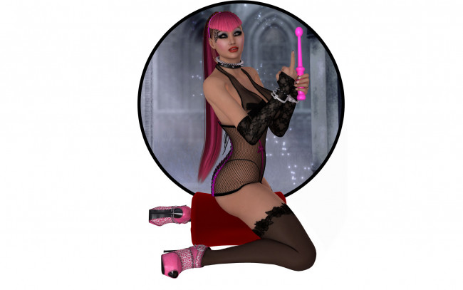 Обои картинки фото 3д графика, фантазия , fantasy, тату, чулки, фон, девушка