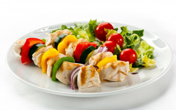 Картинка еда шашлык +барбекю мясо цуккини перец помидоры