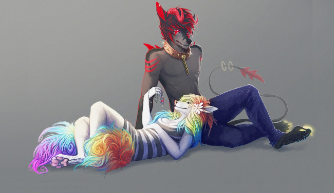 Обои картинки фото рисованное, животные,  сказочные,  мифические, пара, двое, арт