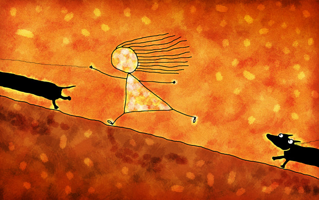 Обои картинки фото рисованное, vladstudio, девочка, собака, такса