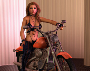 Картинка 3д+графика люди-авто мото+ people-+car+ +moto девушка взгляд фон