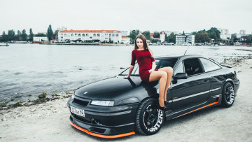 обоя автомобили, -авто с девушками, opel, calibra