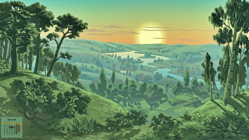 Картинка календари рисованные +векторная+графика 2018 закат водоем растения