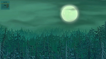 Картинка календари рисованные +векторная+графика 2018 лес луна ночь деревья