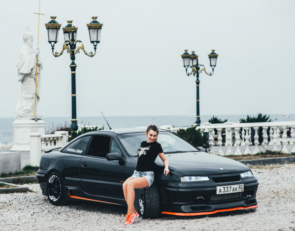 Обои картинки фото автомобили, -авто с девушками, opel, calibra