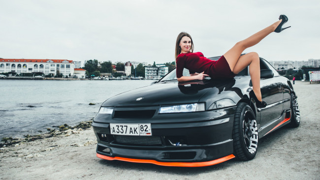 Обои картинки фото автомобили, -авто с девушками, opel, calibra
