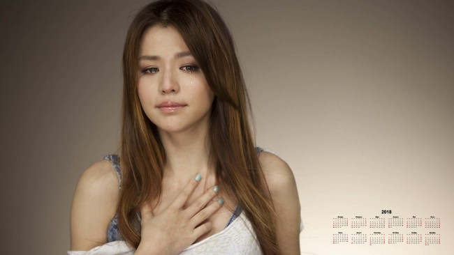 Обои картинки фото календари, девушки, 2018, лицо, слезы