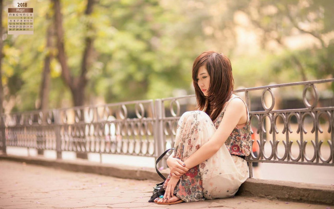 Обои картинки фото календари, девушки, 2018, ограда