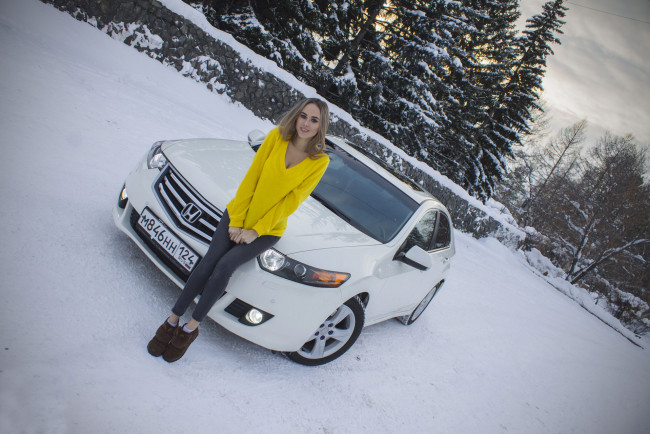 Обои картинки фото автомобили, -авто с девушками, honda, accord