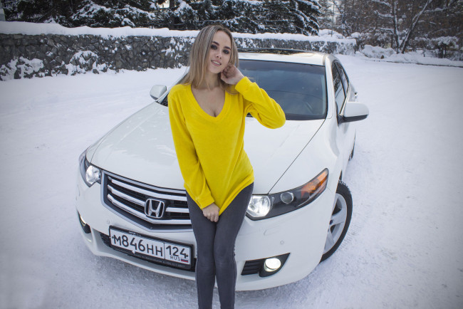 Обои картинки фото автомобили, -авто с девушками, honda, accord