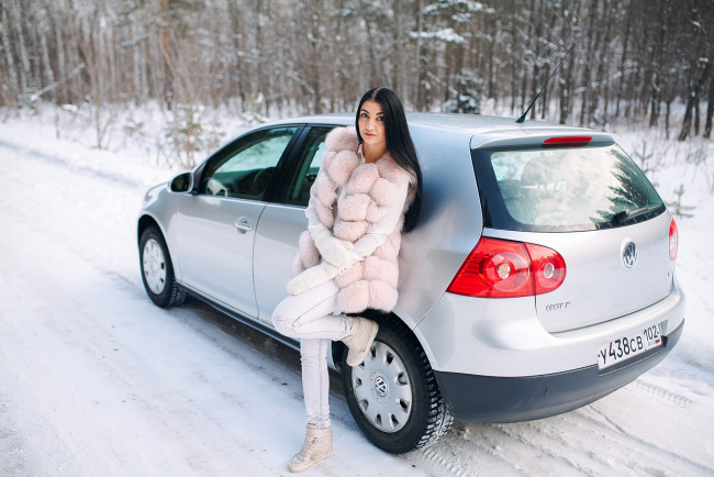 Обои картинки фото автомобили, -авто с девушками, volkswagen, golf