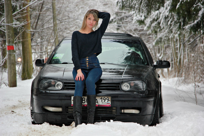 Обои картинки фото автомобили, -авто с девушками, volkswagen, golf