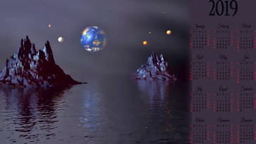 Картинка календари 3д-графика планета водоем