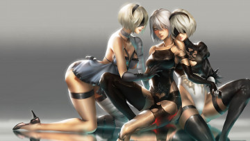 Картинка видео+игры nier +automata девушки фон взгляд повязка