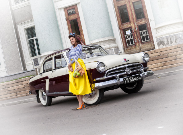 Обои картинки фото газ- 21 волга, автомобили, -авто с девушками, девушка, автомобиль, волга, газ-, 21, классика