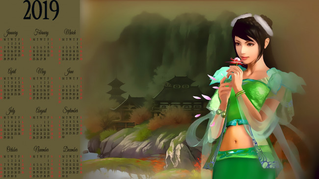 Обои картинки фото календари, фэнтези, цветок, девушка, дом