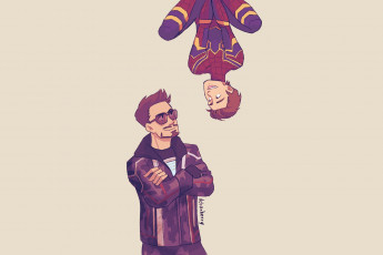 Картинка рисованное кино питер паркер роберт дауни мл тони старк человек паук том холланд железный