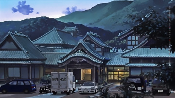 обоя календари, аниме, машина, calendar, 2020, здание, дом, гора, автомобиль