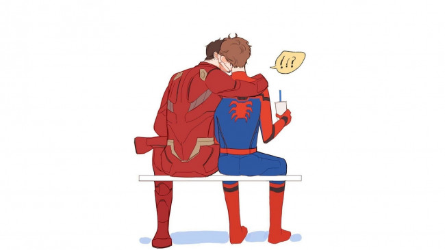 Обои картинки фото рисованное, кино, том, холланд, человек, паук, железный, роберт, дауни, мл, тони, старк, питер, паркер