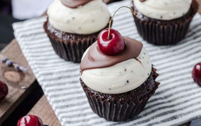 Обои картинки фото еда, пирожные,  кексы,  печенье, капкейки, кексы, вишни