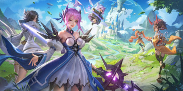 Картинка аниме животные +существа девушки замок горы