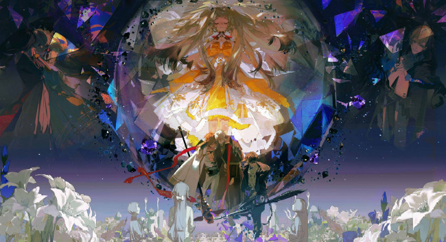 Обои картинки фото аниме, магия,  колдовство,  halloween, люди, цветы