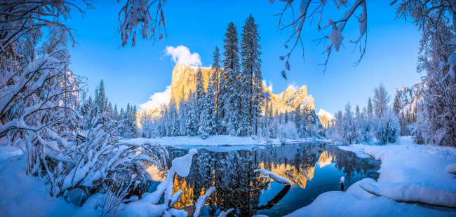 Обои картинки фото природа, реки, озера, гора, лес, озеро, снег, зима