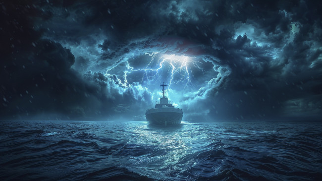 Обои картинки фото корабли, 3d, нейросеть, шторм, корабль