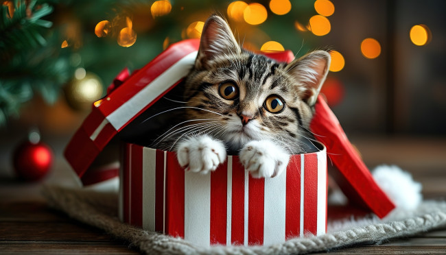 Обои картинки фото праздничные, - разное , новый год, кот, кошка