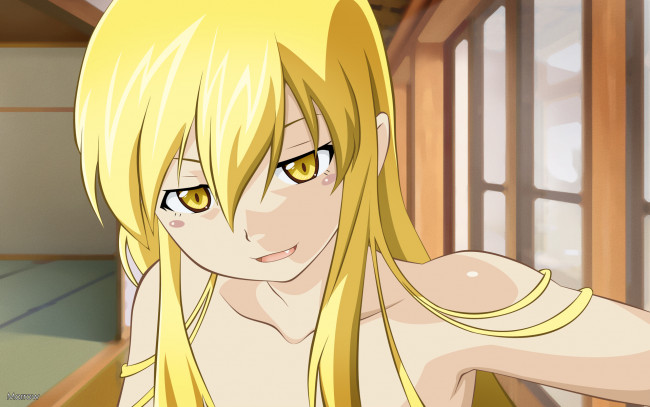 Обои картинки фото аниме, bakemonogatari, девушка, oshino shinobu, помещение