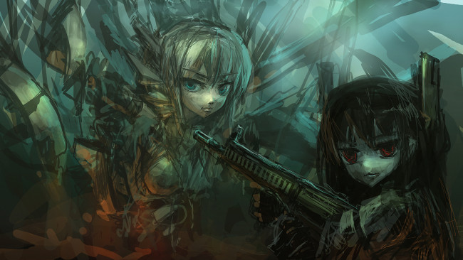 Обои картинки фото аниме, weapon, blood, technology, оружие