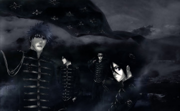 Картинка аниме bleach форма исида абарай ночь небо облака рукия ичиго блич урю чёрно-белая кучики куросаки ренджи